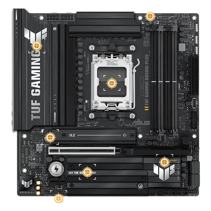 Материнская плата Asus TUF Gaming B850M-PLUS, 4xDDR5, 12xUSB, mATX, 3xM.2, 2PCIe16x, PCIe1x DP HDMI, сокет AM5