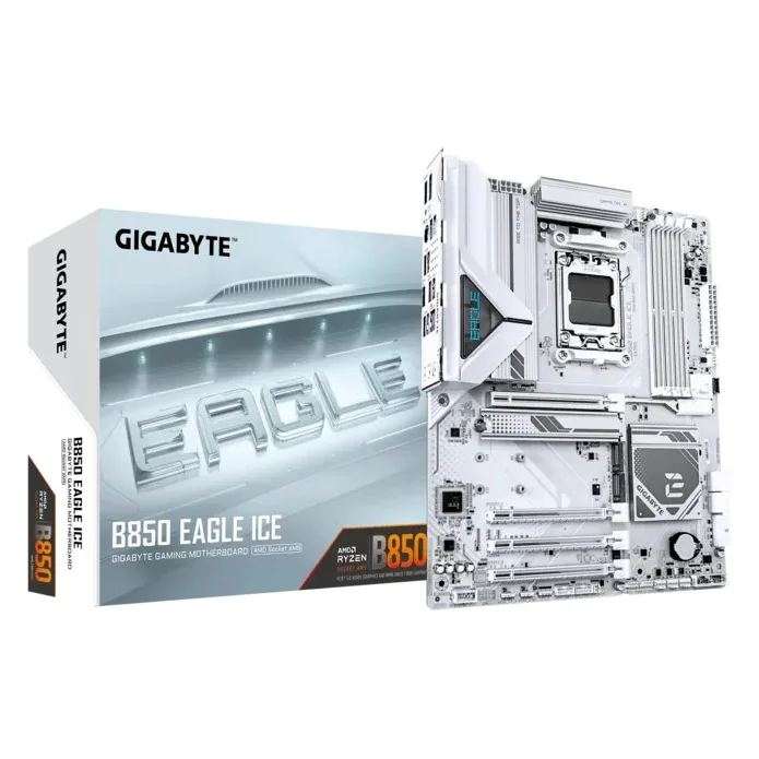 Материнская плата Gigabyte B850 Eagle ICE, 4xDDR5, 15xUSB, ATX, 3xM.2, 4PCIe16x, DP, HDMI, Type-C, сокет AM5