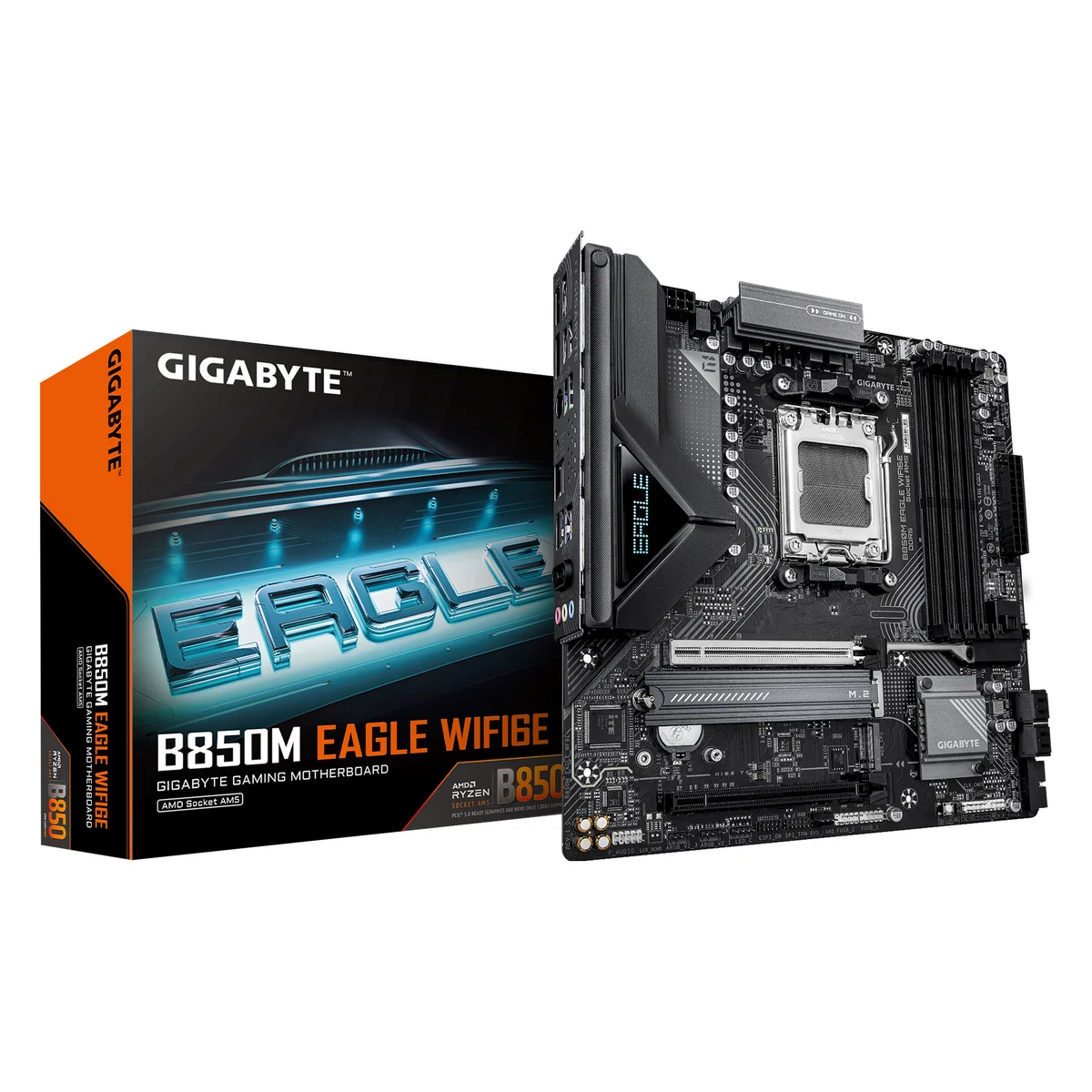 Материнская плата Gigabyte B850M Eagle WF6E, 4xDDR5, 14xUSB, mATX, M.2, 2PCIe16x, 2xDP HDMI WiFi, сокет AM5