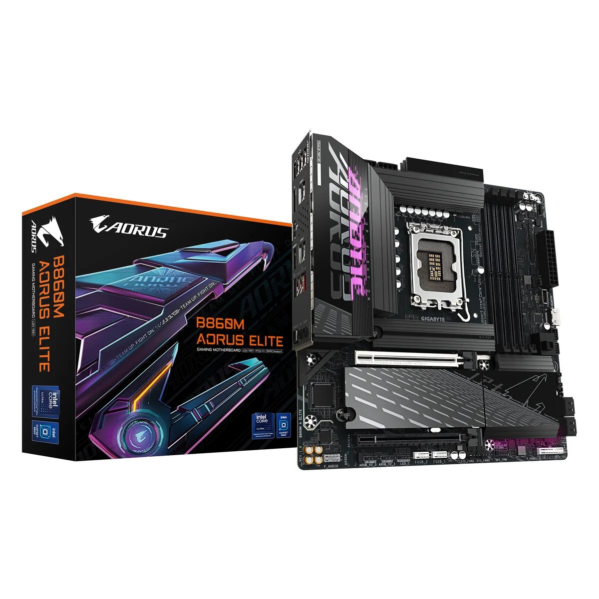 Материнская плата Gigabyte B860M A Elite WIFI, 4xDDR5, 8xUSB, mATX, 3xM.2, 4xSATA, 2PCIe16x, HDMI, DP, Type-C, WiFi, сокет LGA1851
